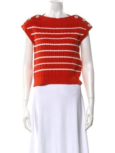 Pre-owned Adeam Striped Bateau Neckline Sweater W/ Tags In Orange