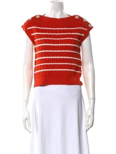 Pre-owned Adeam Striped Bateau Neckline Sweater W/ Tags In Orange