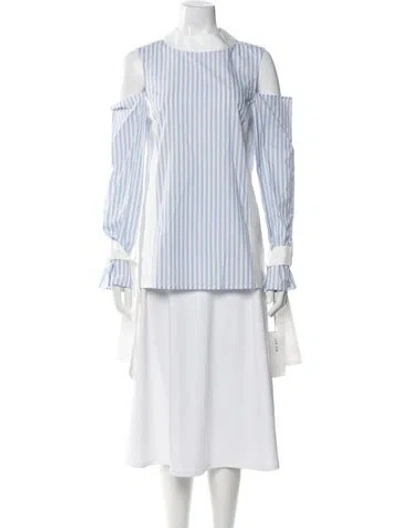 Pre-owned Adeam Striped Crew Neck Blouse In Blue