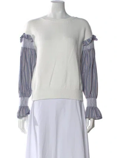 Pre-owned Adeam Striped Crew Neck Sweater In White