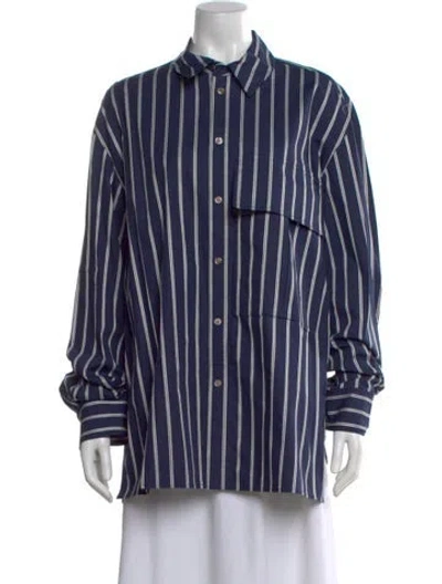 Pre-owned Adeam Striped Long Sleeve Button-up Top In Blue