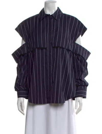 Pre-owned Adeam Striped Long Sleeve Button-up Top In Blue