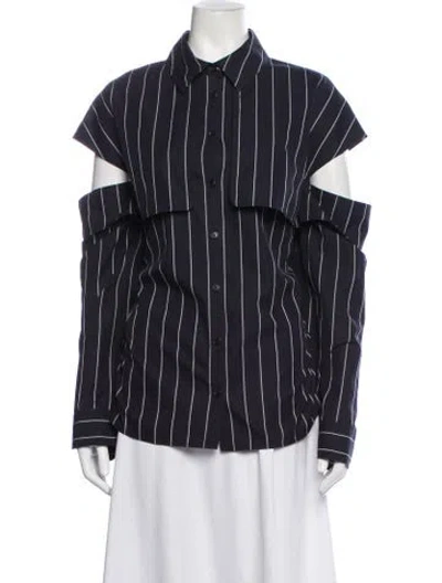 Pre-owned Adeam Striped Long Sleeve Button-up Top In Blue