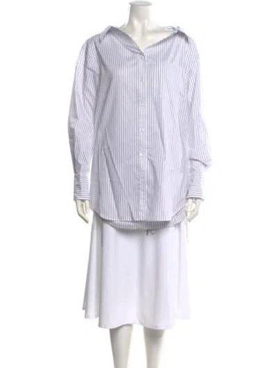 Pre-owned Adeam Striped Long Sleeve Button-up Top In White