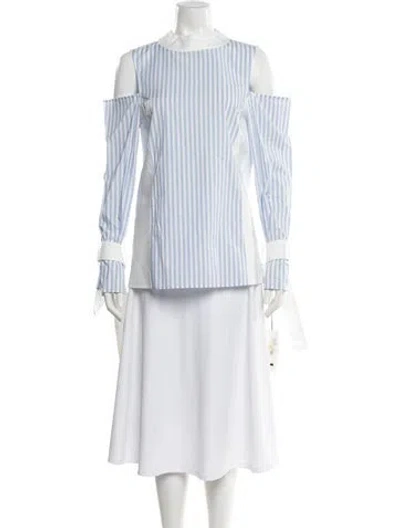 Pre-owned Adeam Striped Off-the-shoulder Blouse In Blue