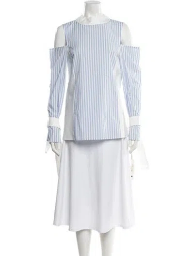 Pre-owned Adeam Striped Off-the-shoulder Blouse In Blue