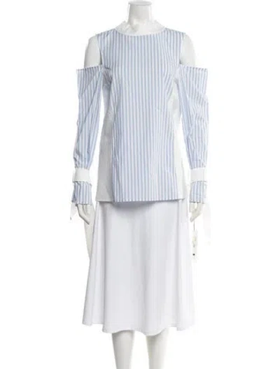 Pre-owned Adeam Striped Off-the-shoulder Blouse In Blue