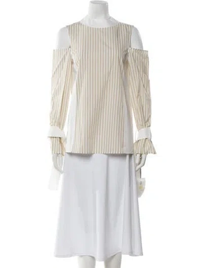 Pre-owned Adeam Striped Off-the-shoulder Blouse In Neutral