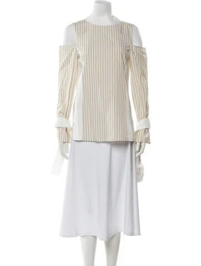 Pre-owned Adeam Striped Off-the-shoulder Blouse In Neutral