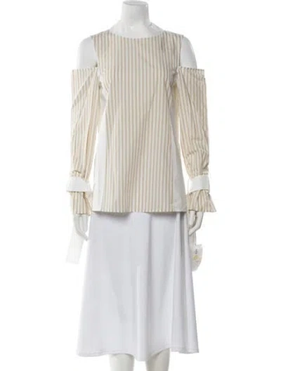 Pre-owned Adeam Striped Off-the-shoulder Blouse In Neutral