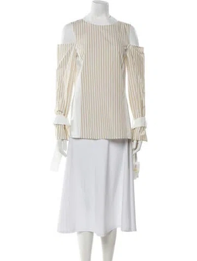 Pre-owned Adeam Striped Off-the-shoulder Blouse In Neutral