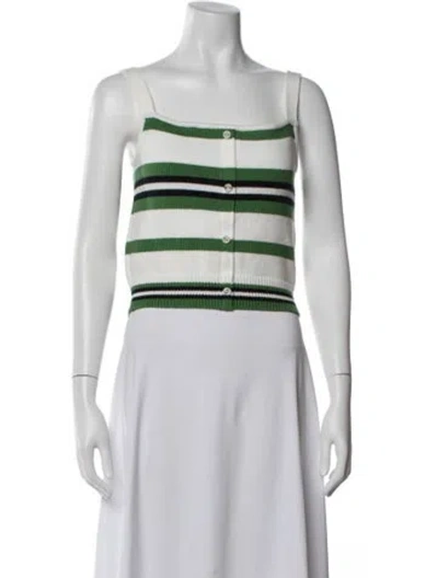 Pre-owned Adeam Striped Square Neckline Crop Top In Green/white