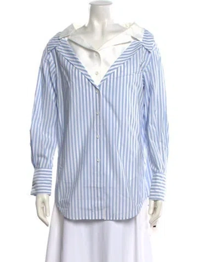 Pre-owned Adeam Striped V-neck Button-up Top In Blue