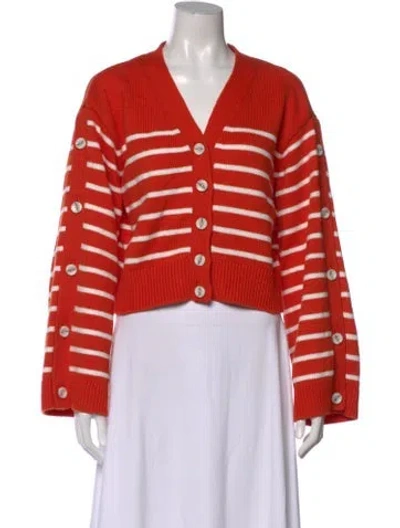 Pre-owned Adeam Striped V-neck Sweater In Orange