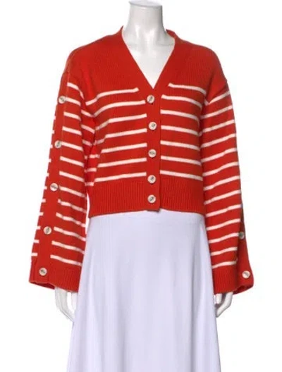 Pre-owned Adeam Striped V-neck Sweater In Orange