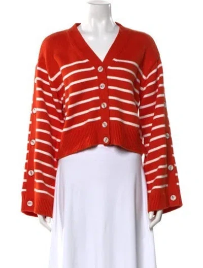 Pre-owned Adeam Striped V-neck Sweater W/ Tags In Orange