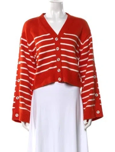 Pre-owned Adeam Striped V-neck Sweater W/ Tags In Orange