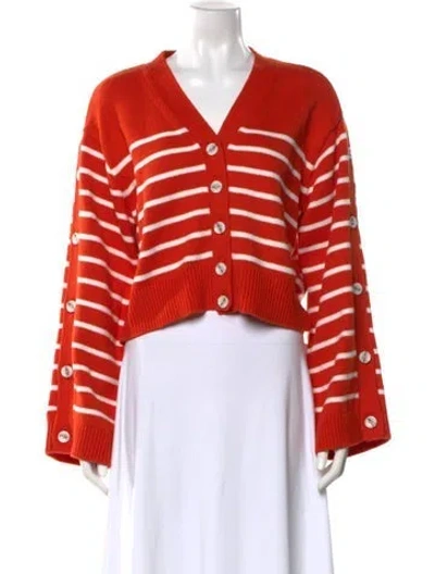 Pre-owned Adeam Striped V-neck Sweater W/ Tags In Orange