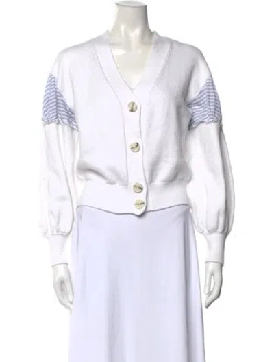 Pre-owned Adeam Striped V-neck Sweater In White