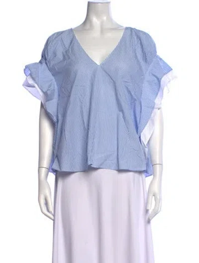 Pre-owned Adeam Striped V-neck Top In Blue