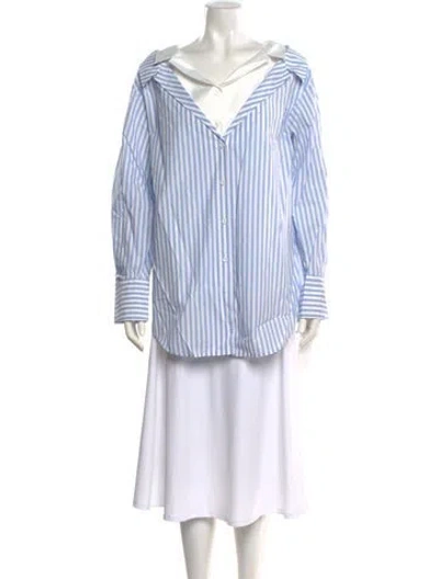 Pre-owned Adeam Striped V-neck Tunic In Blue