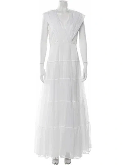 Pre-owned Adeam V-neck Long Dress In White