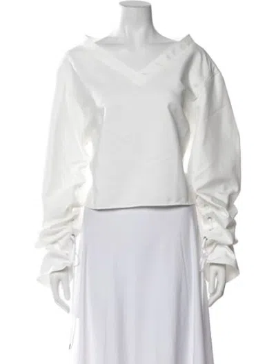 Pre-owned Adeam V-neck Long Sleeve Blouse W/ Tags In White