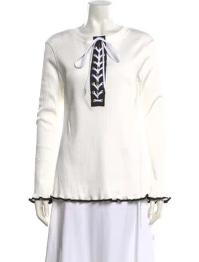Pre-owned Adeam V-neck Long Sleeve Blouse In White