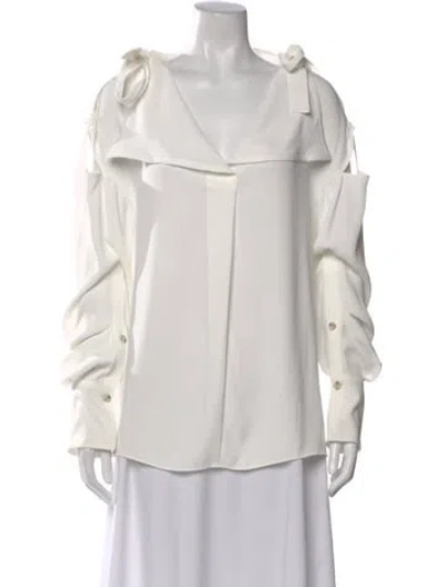 Pre-owned Adeam V-neck Long Sleeve Blouse In White