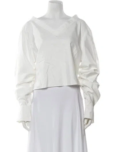 Pre-owned Adeam V-neck Long Sleeve Crop Top In White
