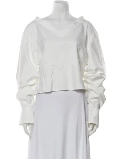 Pre-owned Adeam V-neck Long Sleeve Crop Top In White