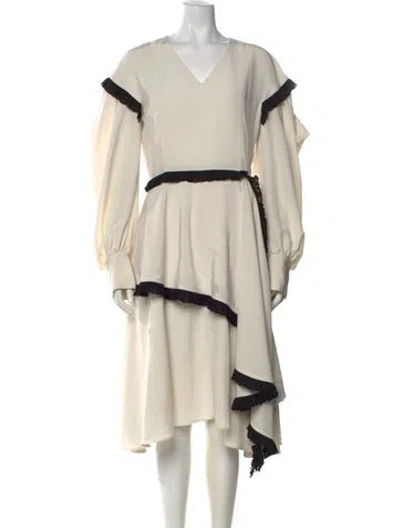 Pre-owned Adeam V-neck Midi Length Dress In Neutral