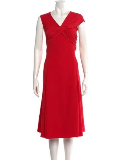 Pre-owned Adeam V-neck Midi Length Dress In Red