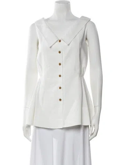 Pre-owned Adeam V-neck Sleeveless Button-up Top In White