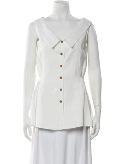 Pre-owned Adeam V-neck Sleeveless Button-up Top In White