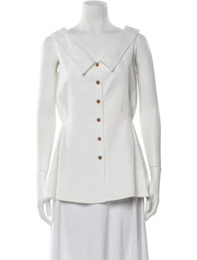 Pre-owned Adeam V-neck Sleeveless Button-up Top In White
