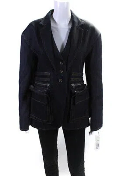 Pre-owned Adeam Womens Belted Workwear Jacket Midnight Blue Size 6