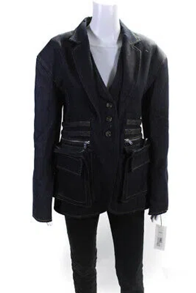 Pre-owned Adeam Womens Belted Workwear Jacket Midnight Blue Size 8