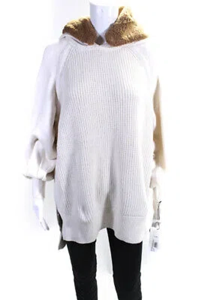 Pre-owned Adeam Womens Faux Fur Trimmed Hoodie Sweater Ivory Size M In White