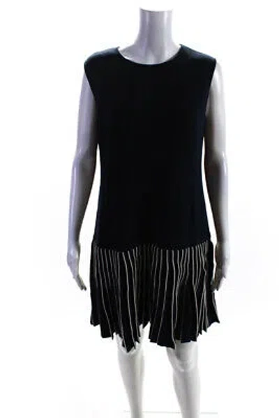 Pre-owned Adeam Womens Pleated Knit Dress Navy/oyster Size M