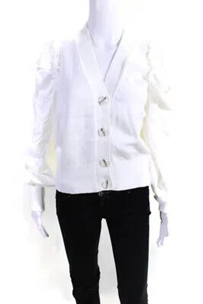Pre-owned Adeam Womens Ruched Parachute Cardigan White Size L