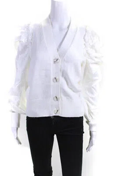Pre-owned Adeam Womens Ruched Parachute Cardigan White Size S