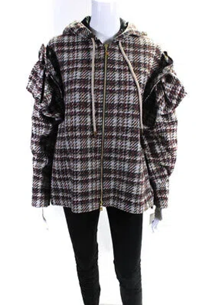 Pre-owned Adeam Womens Ruffle Hoodie Plaid Size S