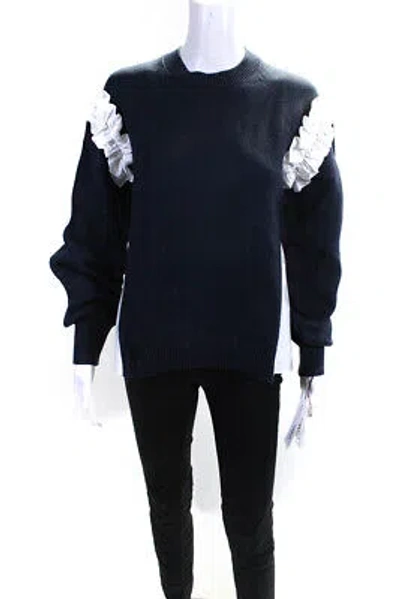 Pre-owned Adeam Womens Ruffle Sweater Navy/white Size S