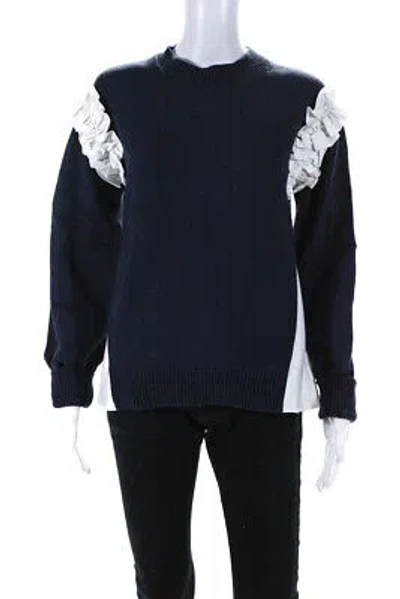 Pre-owned Adeam Womens Ruffle Sweater Navy/white Size Xs