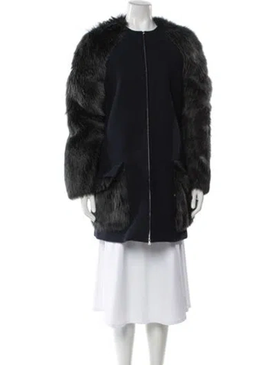 Pre-owned Adeam Wool Faux Fur Coat In Blue