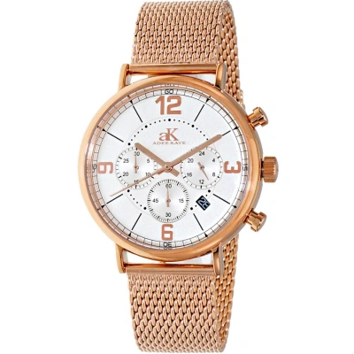 Adee Kaye Plunge Chronograph Quartz White Dial Men's Watch Ak6178-mrgwt/mesh In Black / Gold Tone / Rose / Rose Gold Tone / White