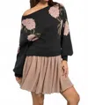 Adele Berto Floral Cable Knit Sweater In Dark Charcoal In Black