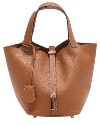 Adele Berto Leather Tote Bag In Brown