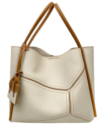 Adele Berto Leather Tote Bag In White